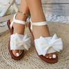 Eleganti Sandali Bianchi Lisci con Decorazione Fiocco Donna Dolci Suola Morbida Sandali con Tacco Basso Donna Scarpe con Cinturino alla Caviglia Estate 2025