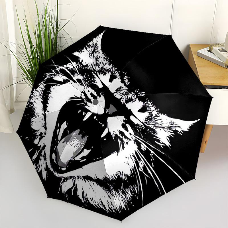 1pc Angry Cat Illustration Umbrella with Plastic Handle,Vibrant Cartoon Pattern,Multi-functional UmbrellaPT120