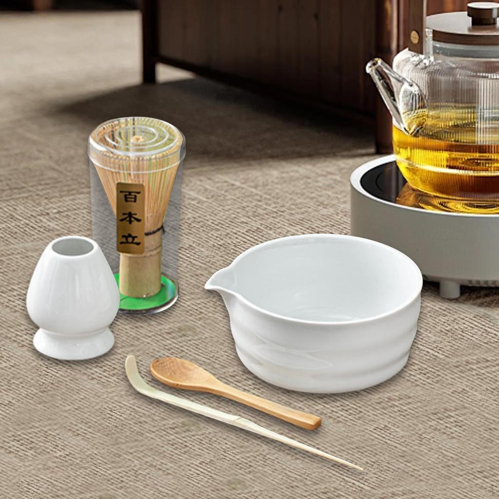 5 Pieces Matcha Whisk Set Bowl with Spout Handmade Tea Ceremony Traditional Gift for