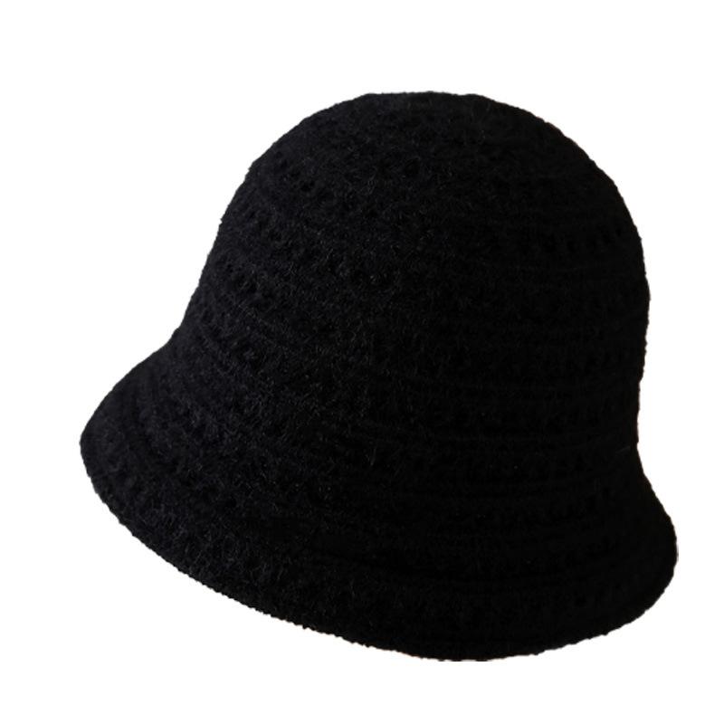 Hollow knitted bucket hat women's spring and autumn new solid color versatile basin hat showing small face breathable sunshade bucket hat