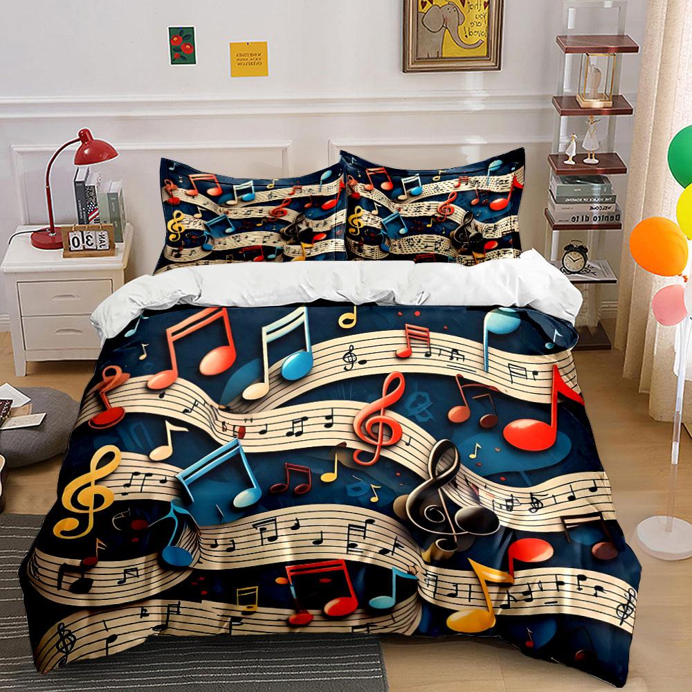 Music Notes Art Decor Set Soft Skin-Friendly Bedding Set Includes 1 Duvet Cover And 2 Pillowcase Gift