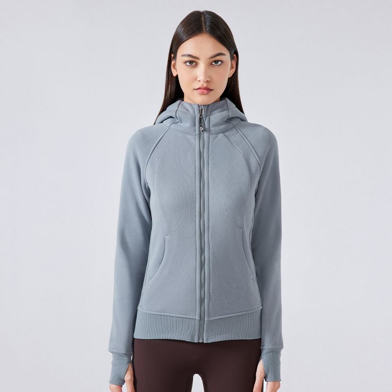 Winter Yoga Clothing Top Outdoor Sports Running Jacket Women Fall and Winter Fleece Cardigan Slim-Fit Hood Sweatshirt Women