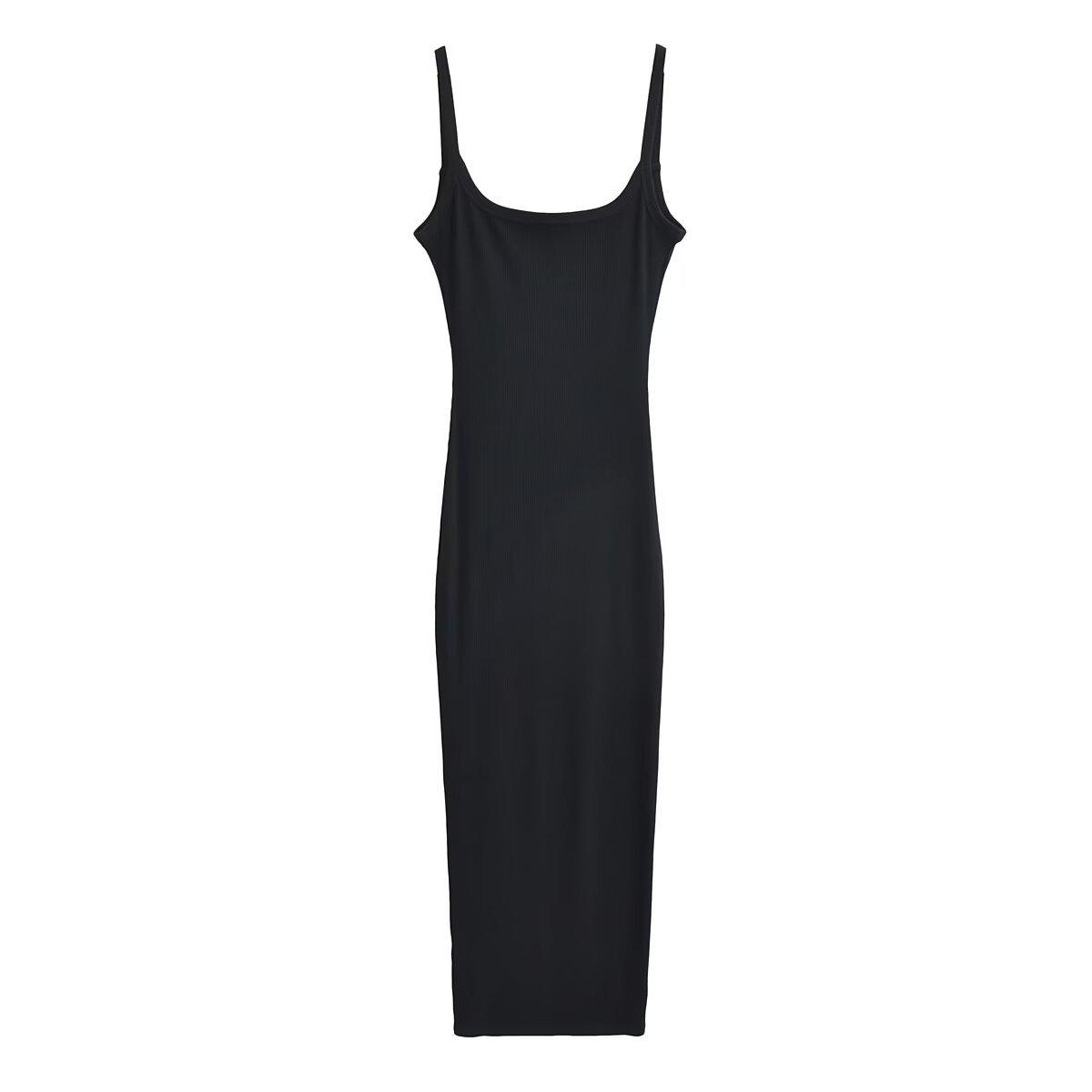 Women s Elegant Bodycon Long Dress - Open Back, Spaghetti Straps, Slimming, Stretchy Inner Layer Small чёрный