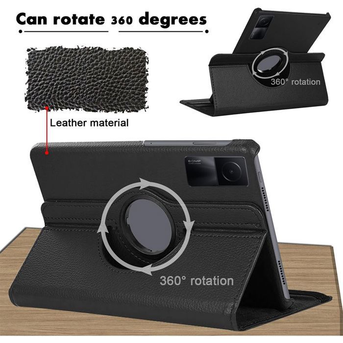Coque + Verre Trempé - BOOLING - pour Xiaomi Redmi Pad SE 11 Pouces - Rotatif 360° - Noir - Protection optimale