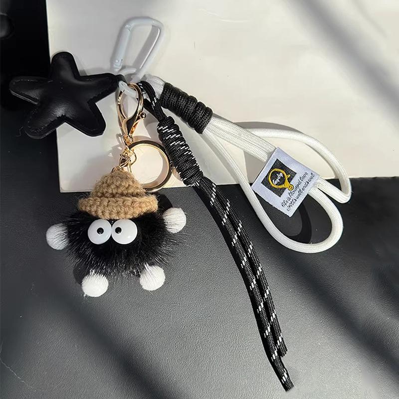 Cute Leather Keychain Cartoon Small Coal Ball Key Chain Creative Plush Bag Pendant Car Metal Keyring Gift белый