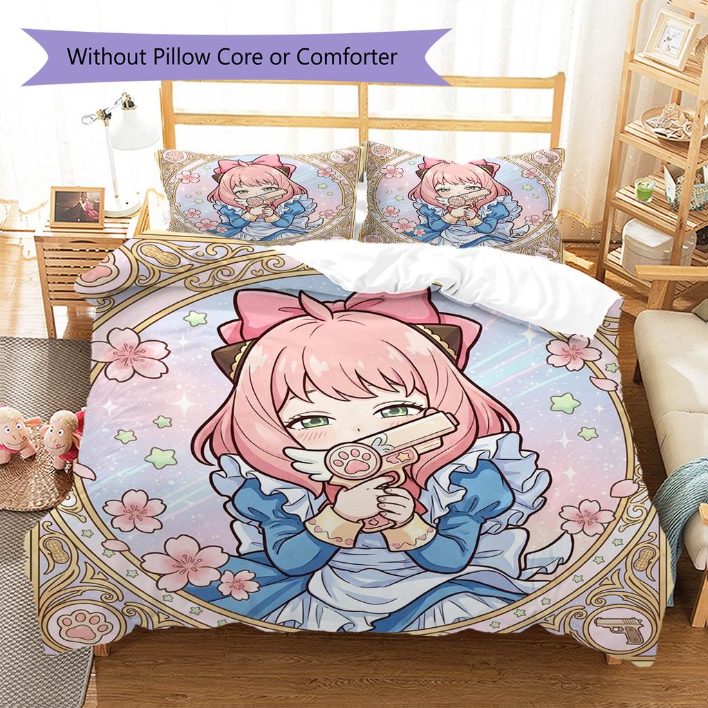 Anya Forger Pattern Bedding Quilt Set Quilt Cover Pillowcase Home Decoration Birthday Gift (1 * Duvet Cover + 2 * Pillowcase, Without Core)