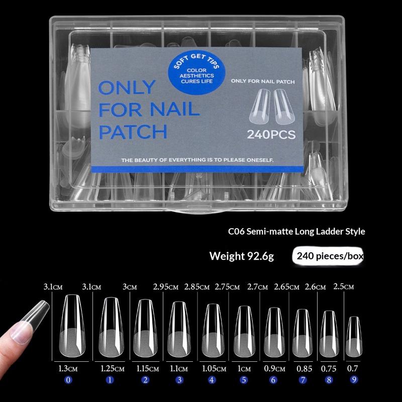 240Pcs False Nail Tips Soft Gel Fingertip Semi-Matte Capsules Almond Teardrop T-Shape Full Cover Artificial Fake Nails Extension