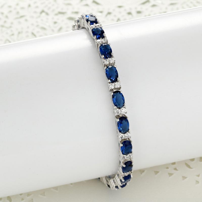 925 Sterling Silver Sapphire Bracelet for Women Elegant Shine Gem Solid Bangle High Quality Wedding Party Jewelry Gifts