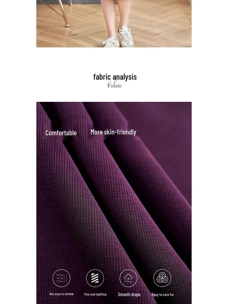 Elegant Plus-Size Purple Long-Sleeved Dress: Loose Slimming Straight Mid-Length for Spring & Autumn
