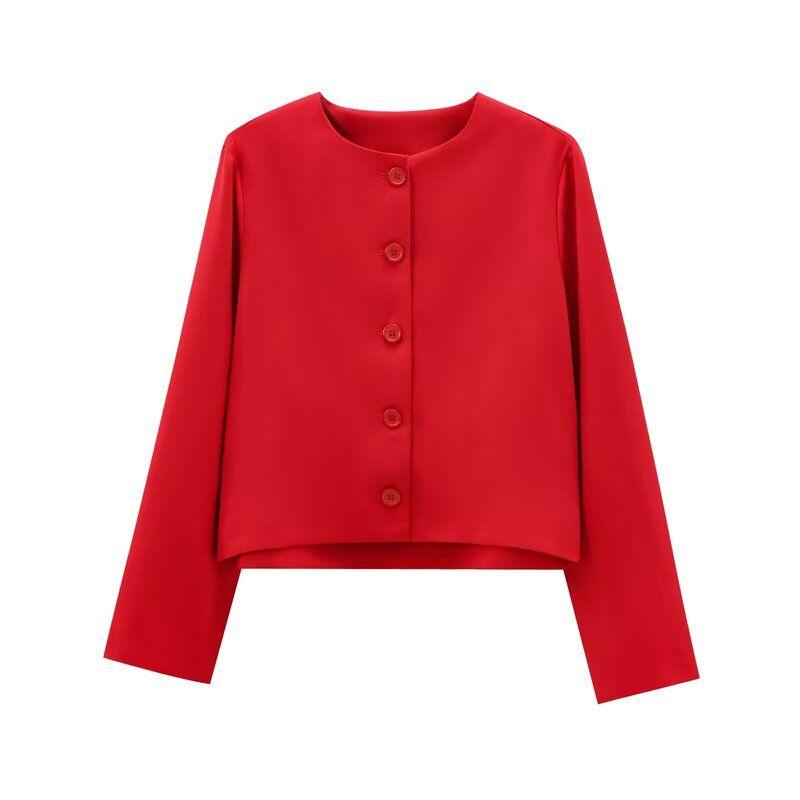 Fashion Style 2024 Fall and Winter New Women's Clothing Easiest for Match Black Decorated Row Button Round Neck Long Sleeves Outwear 8881187