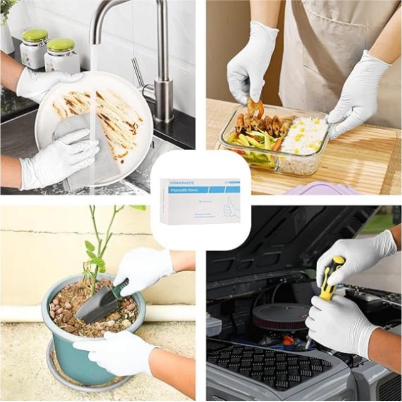 20/100PCS White Nitrile Gloves Disposable Anti-Slip Gardening Gloves with Textured Grip for Cleaning Working Protictive Gloves