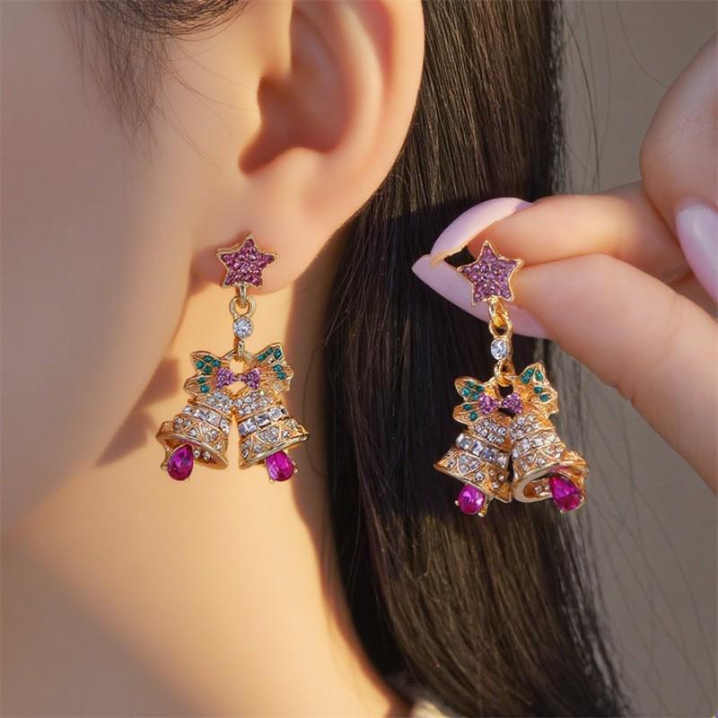 Colorful Rhinestone Snowflake Christmas Tree Earrings: Fashionable and Versatile Winter Jewelry for Women