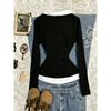 Women S Long Sleeve Polo Shirt Color Block Knit Top