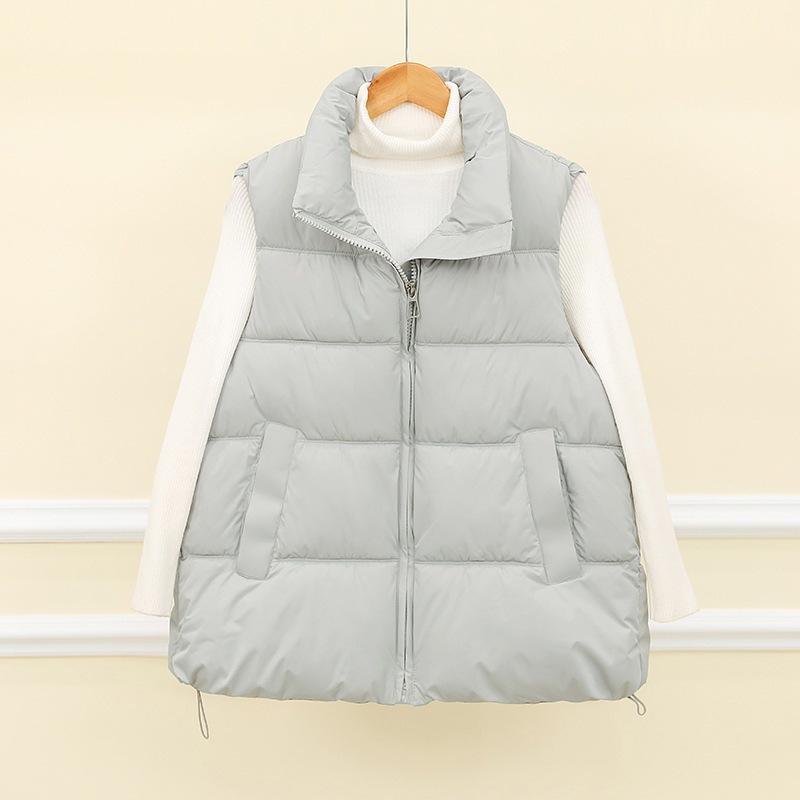Loose Sleeveless Short Stand-up Collar Vest for Winter Commuting Simple Casual Cotton Vest
