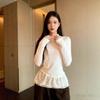 High-End Korean Style Lace Trim Ruffle Hem Top