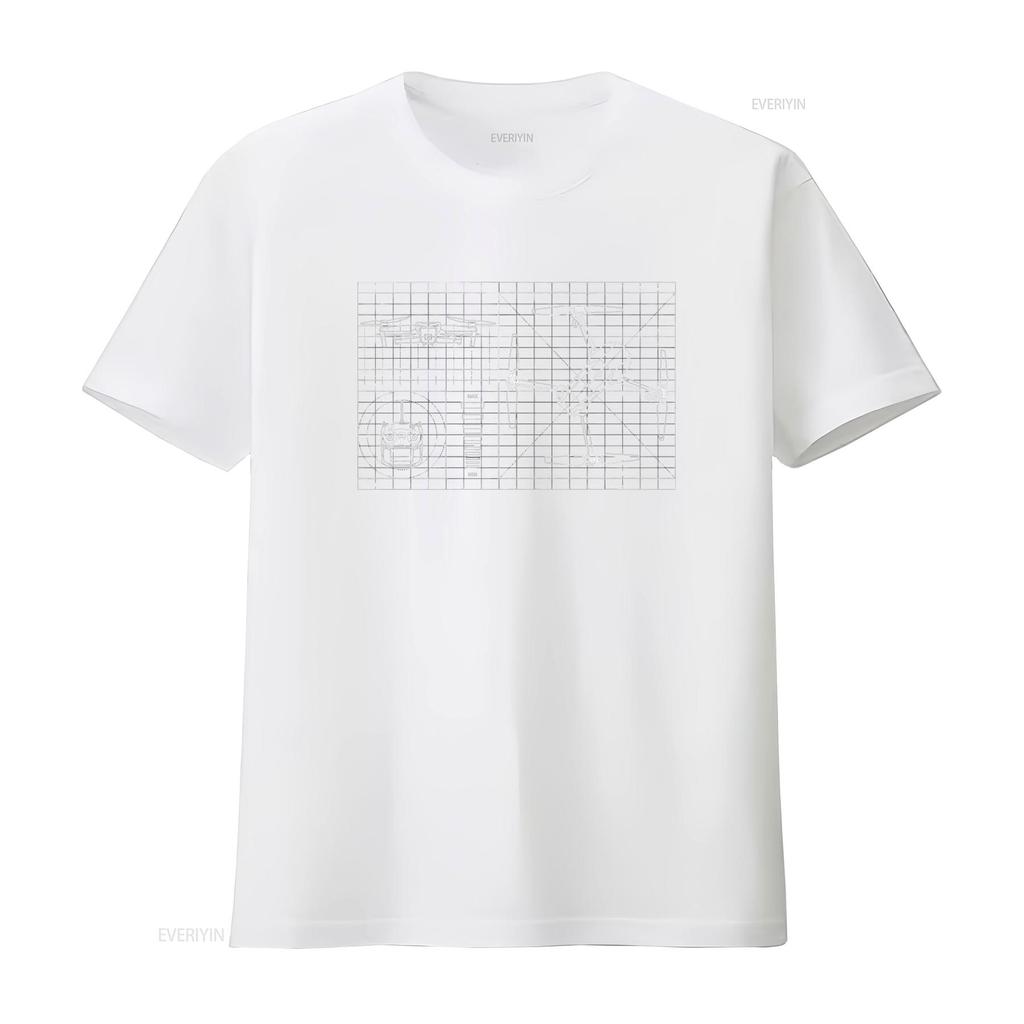 Drone Blueprint Design 100 Cotton T Shirt for Men and Women Vintage Washed Soft Streetwear Designer Clothes Stylish Slightly