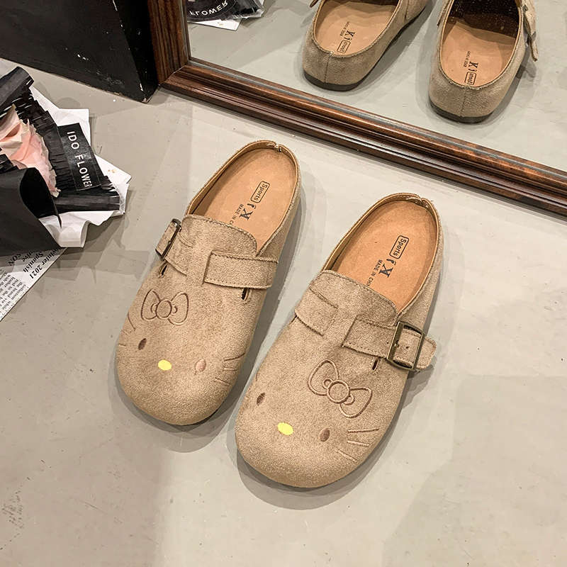 

Маленькие женские тапочки с закрытым носком и рисунком из мультфильма | Широкая подошва из пробкового материала и противоскользящая подошва | Весенне-летние удобные тапочки для дома и улицы 40 бежевый