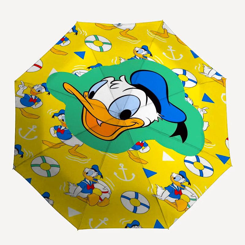Yellow Donald Duck Automatic 3-Fold Cartoon Umbrella Design, Cute Cartoon Pattern, Portable Outdoor Umbrella, Perfect, Holiday Gift for Disn