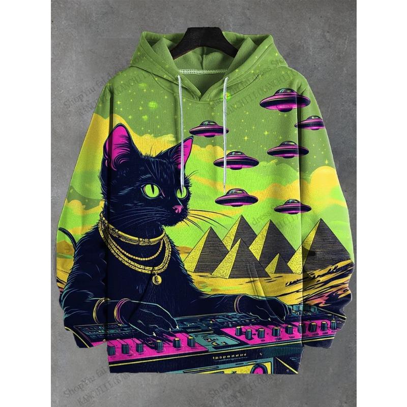 Cartoon Cat And Dinosaur 3d Print Graphic Hoodies Men Women Fashion Oversized Hoodie Sweatshirt Coat Women Sweats Animal Clothes