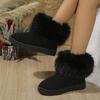 Shoes for Women Winter Women's Boots Black Round Toe Solid Flock Plush Warm Mid Heel Water Proof Casual Snow Boots Women Size