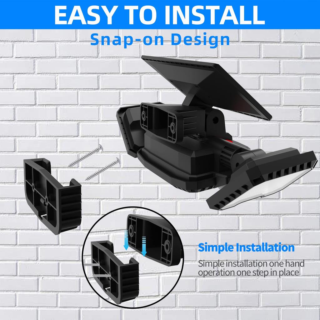 Solar Security Lights Outdoor Motion Sensor, 305 LED Dual-Sensor Solar Flood Lights with Rotatable Solar Panel, 3 Adjustable Heads 3 Modes