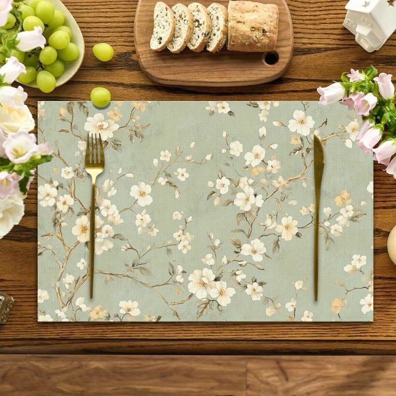 4/6/8pcs Placemat Set, Floral Pattern, 11.81 X 17.72inch, Ideal for Dining And Coffee Tables, Home And Kitchen Decor, Party Decoration, Table Deco