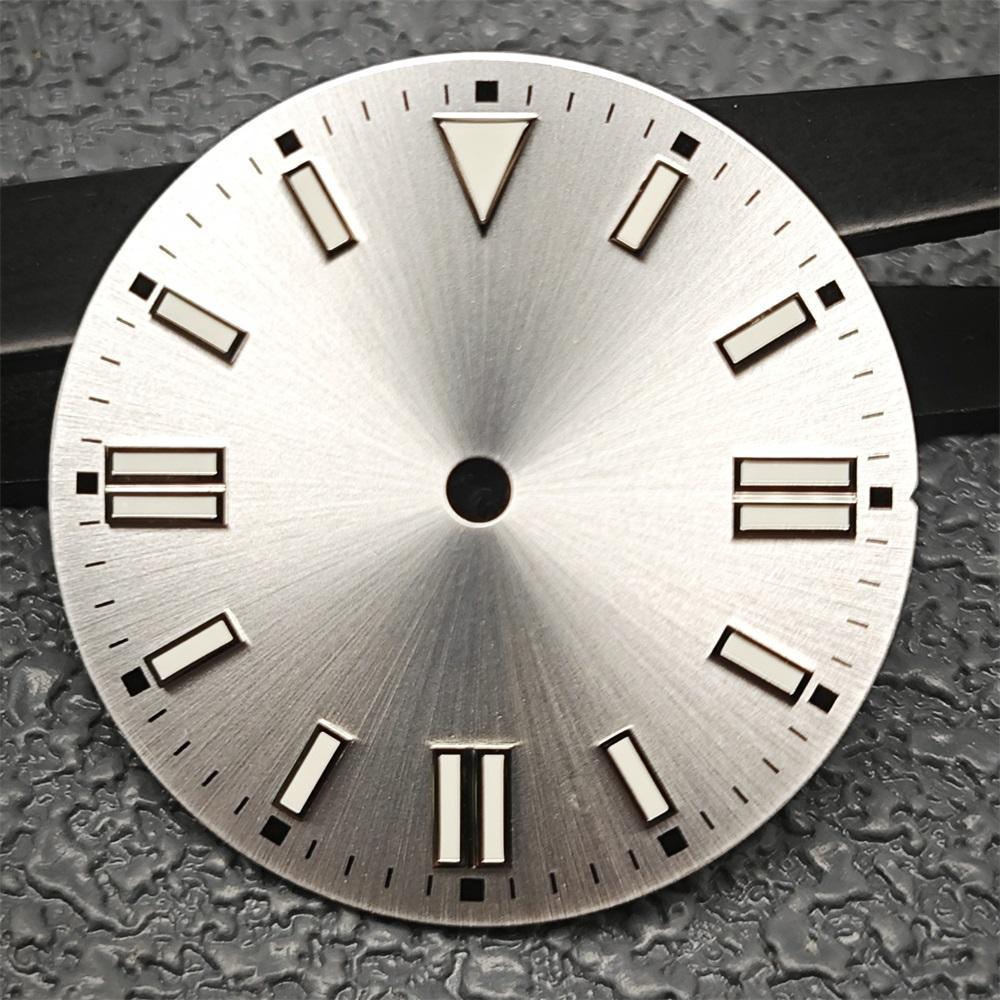 28.5mm Green Luminous Watch Dials Sunray Strips Nails No Date Watch Faces Replace Accessories for NH35/8215/2813/2836 Movements