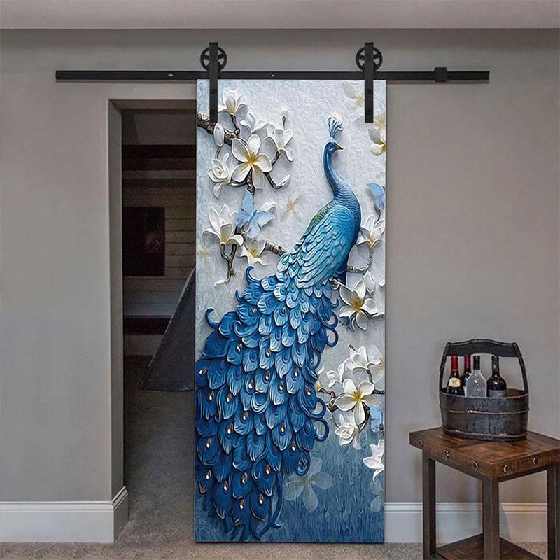 Imitation 3D Peacock Three-dimensional Door Sticker Home Decoration Stickers,PVC Waterproof Self-adhesive for Living Room Bedroom