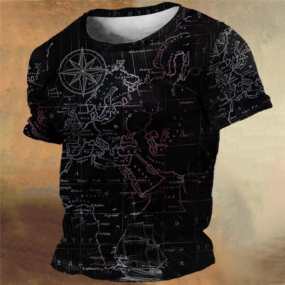 Vintage pánské tričko Letní kompas Tričko s potiskem Topy Ležérní Trička s krátkým rukávem Denní Pánské oblečení Oversized Streetwear