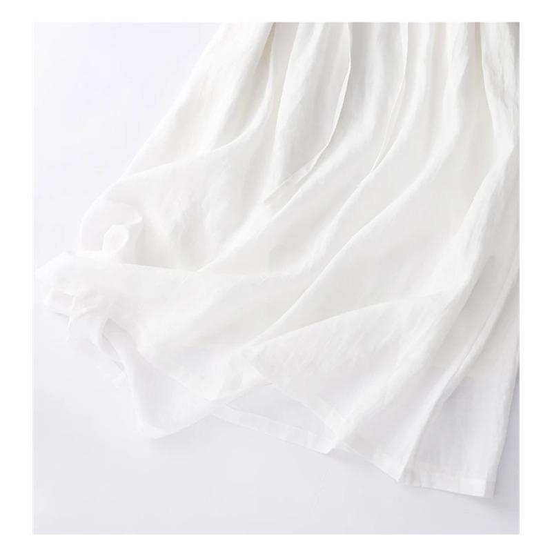 Summer Vintage Embroidery Solid Color Long Dresses Women Casual Breathable White Thin Dress Robe Elegant Clothing