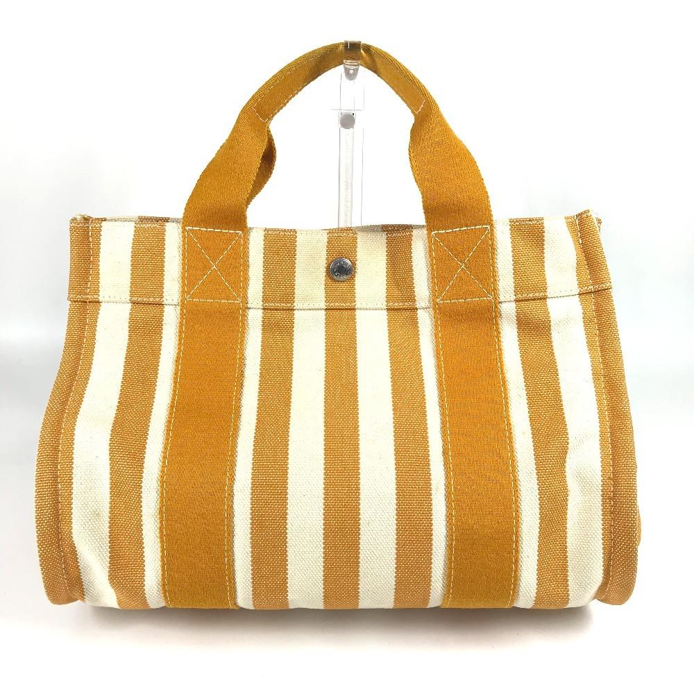 HERMES Border with pouch Cannes PM Tote Bag Hand Bag Canvas yellow/White