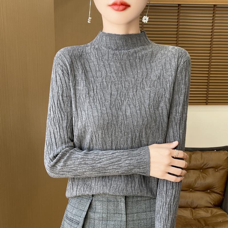 Autumn and Winter Pullover Sweater Women's Half-high Neck Knit Slim Bottoming Shirt