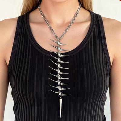 Punk Dorn Fischgräten Niete Spike Halskette Unisex Street Rock Mode Lange Kette Party Täglich Streetfotografie Accessoire Geschenk