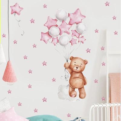 Desenho Animado Estrela Urso Lua Nuvem Decoração Adesivo de Parede Decoração de Casa Adesivo de Parede Autoadesivo