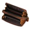 Vintage Men Genuine Leather Long Wallet Embossed Flower Double Zipper Clutch Card Holder Wallet