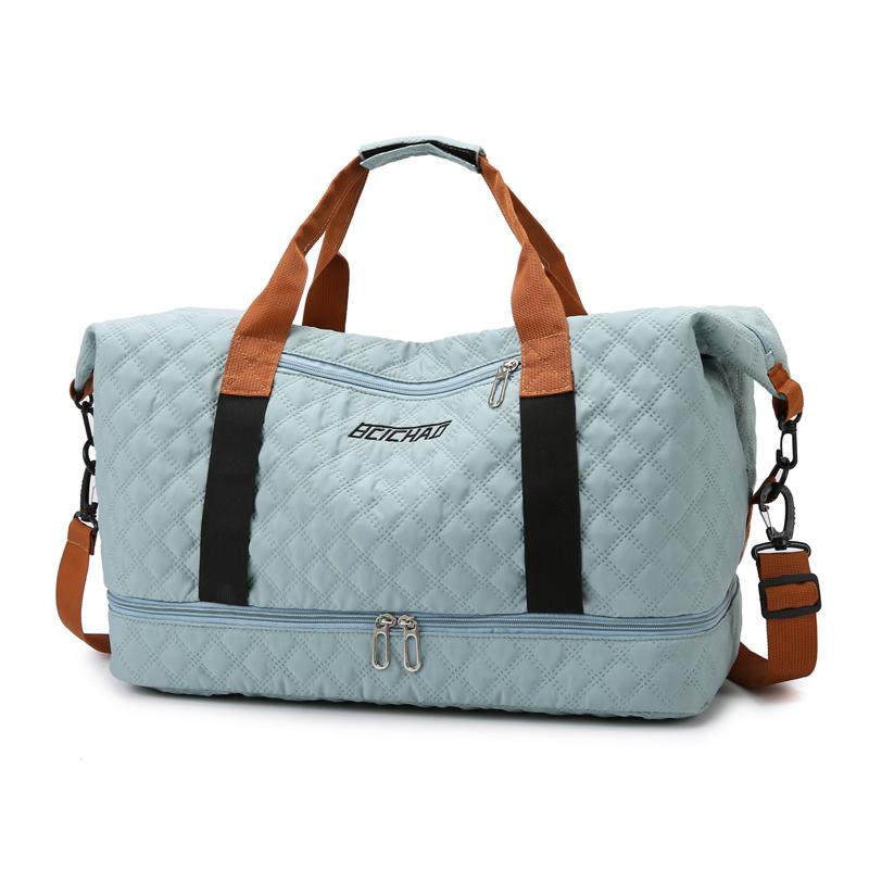 Nylon Travel Duffle Bag with Shoe Compartment, Large Capacity Argyle Pattern Casual Weekender Travel Handbag Gym Storage Bag