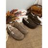 British style fringed woven beef anti-velvet surface autumn and winter new round head leather deep mouth fluffy Birkenstocks women