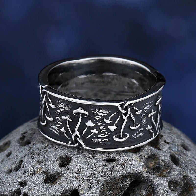 Fashion Style Stainless Steel Mushroom Ring Fashion Men And Women Retro Punk Hip Hop Jewelry Ring For Man