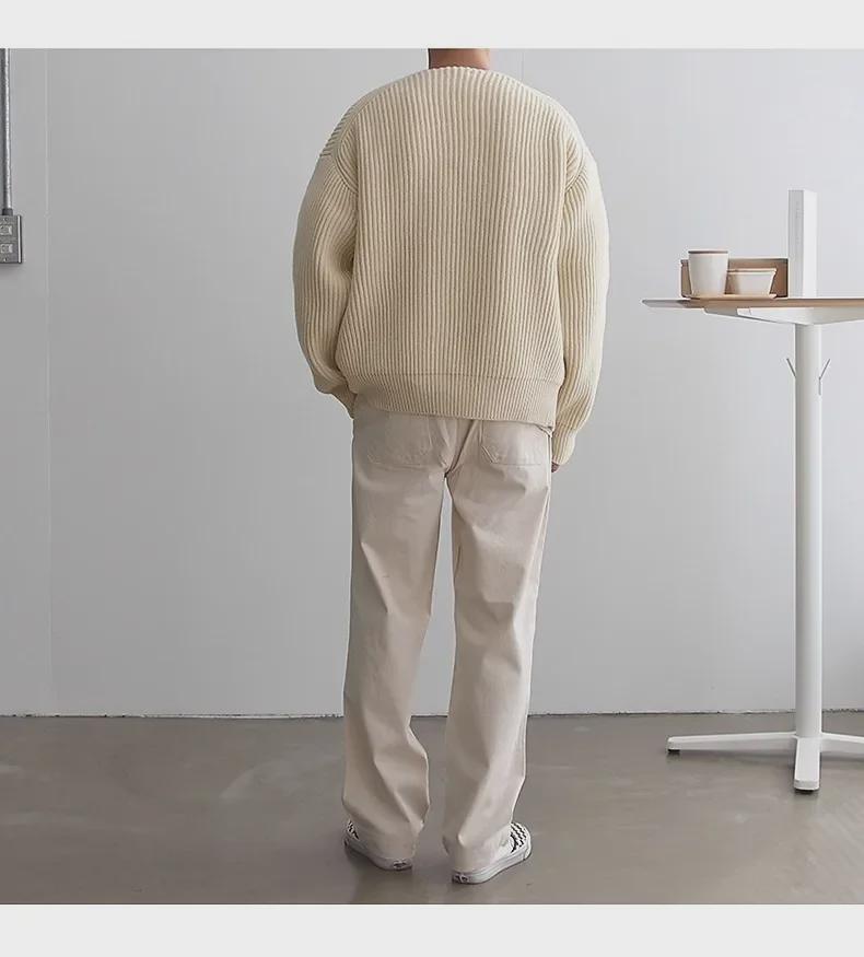 Męski kardigan dzianinowy w jednolitym kolorze na jesień/zimę 2024: Modny, Casualowy, Pasujący do wszystkiego, Okrągły dekolt, Dostępne duże rozmiary