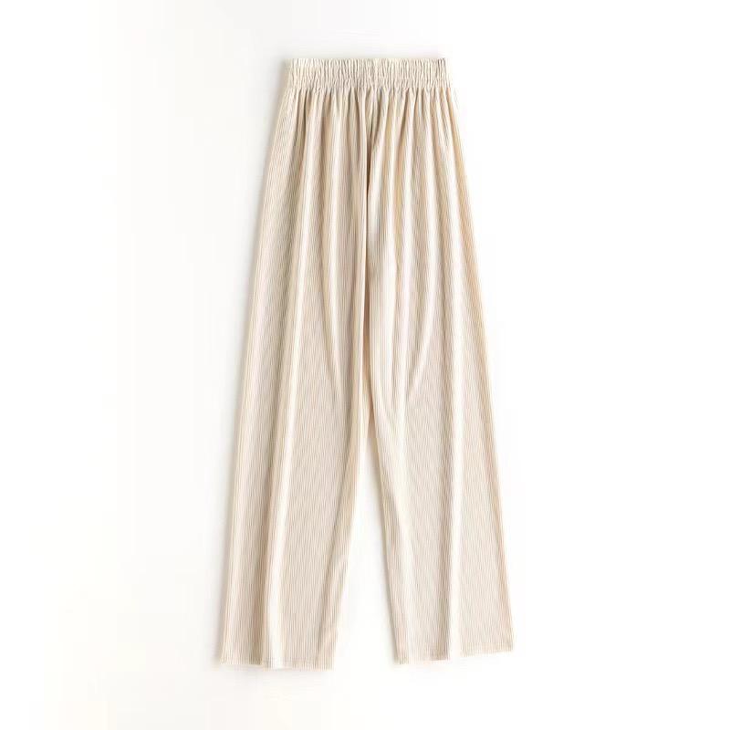 Women's Solid Elastic Waist Corduroy Wide Leg Pants Casual Sports Long Plush Trousers