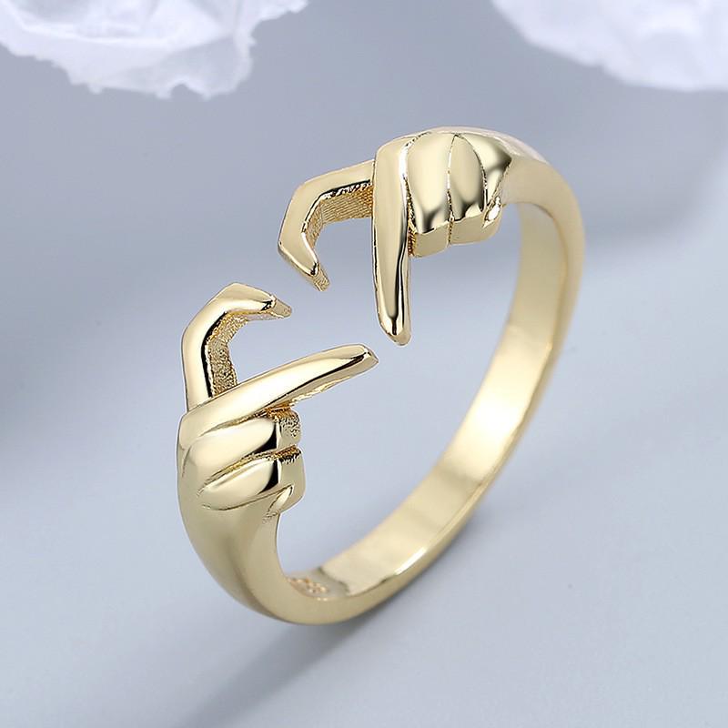 European Romantic Double Heart Hand Gesture Ring - Geometric Palm Heart Shape for Couples Adjustable