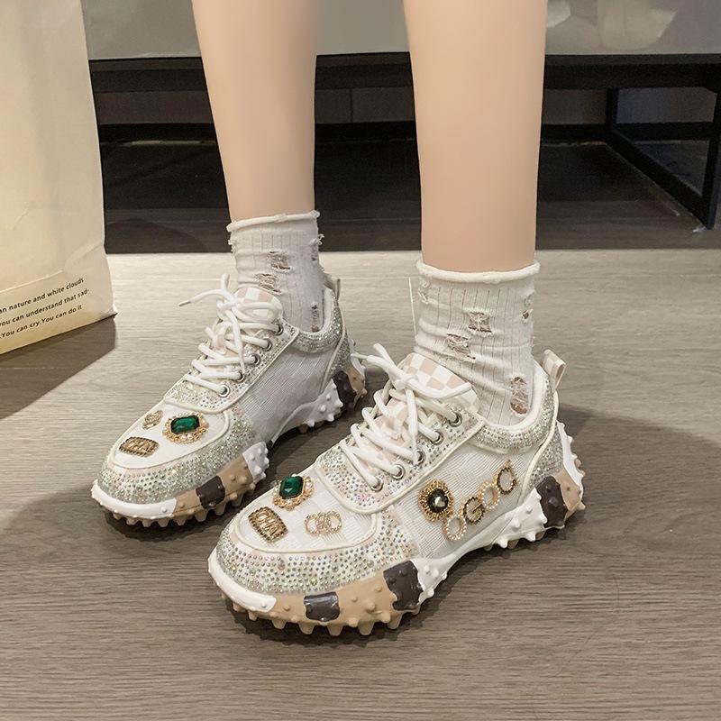 High Quality Women's Casual Sneakers Luxury Designer Rhinestone Platform Shoes Outdoor Non-slip Wear Resistant Vulcanized Shoes