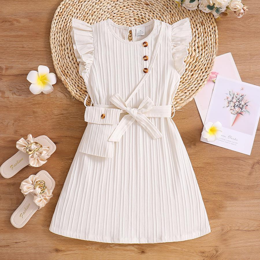 

Sweet Little Girl s Dress with Bow Waistband and Bag 7Y кремовый/белый