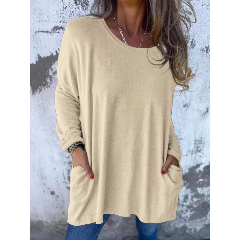 IHUASU Women's Fashion Casual Long Sleeve Autumn Winter O-Neck Blouses & Shirts Elegant