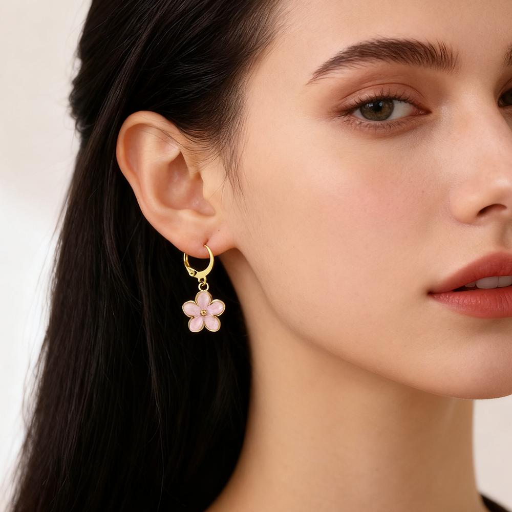 Cazador Enamel Flowers Women's Earrings Stainless Steel Gold Color Plumeria Daisy Hoop Earrings Jewelry Trendy Mother's Day Gift