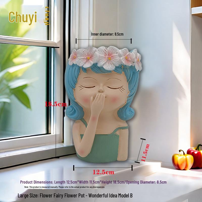 Nordic Style Resin Fairy Flower Pot - Cute Cartoon Succulent Desktop Ornament.