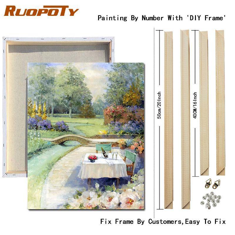 RUOPOTY DIY Frame Oil Painting By Numbers Window Scenery Acrylic On Canvas Wall Art Picture By Numbers Flower For Living Room