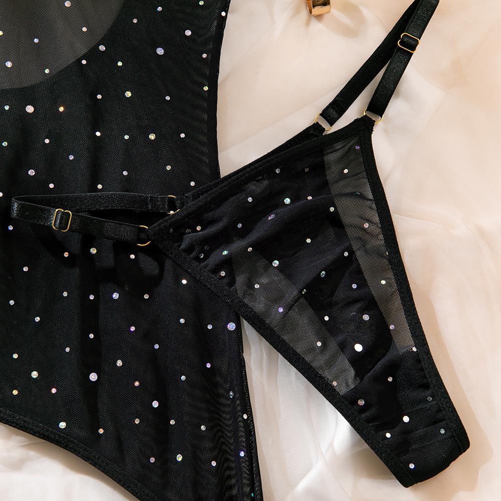 Tooxika Erotic Underwear Sequined Ladies Nightclub Style Steel Ring Gathered Gloves With Ropes Three-piece Set