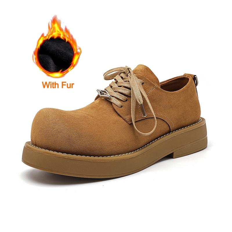 British Style Suede Shoes Men Lace-Up Loafers Genuine Leather Thick-soled Handmade Formal Business Shoe New Fashion Casual Shoes