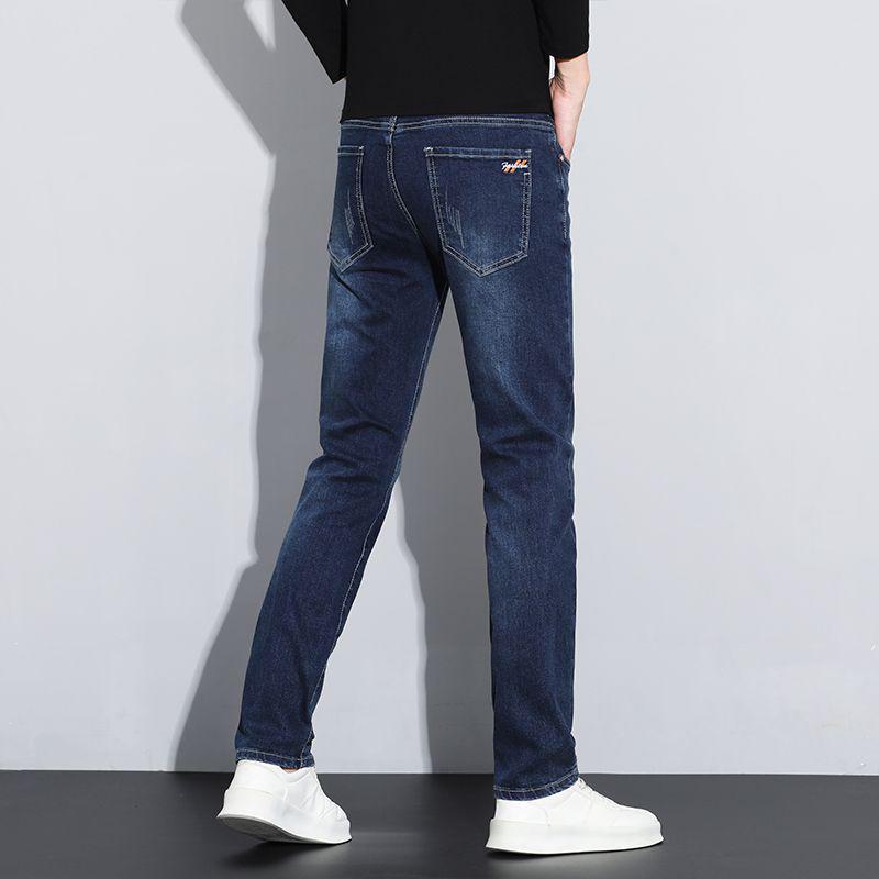 Men's European Slim Straight Elastic Jeans with Velvet, Cat Whisker Design for 2024 Autumn/Winter.